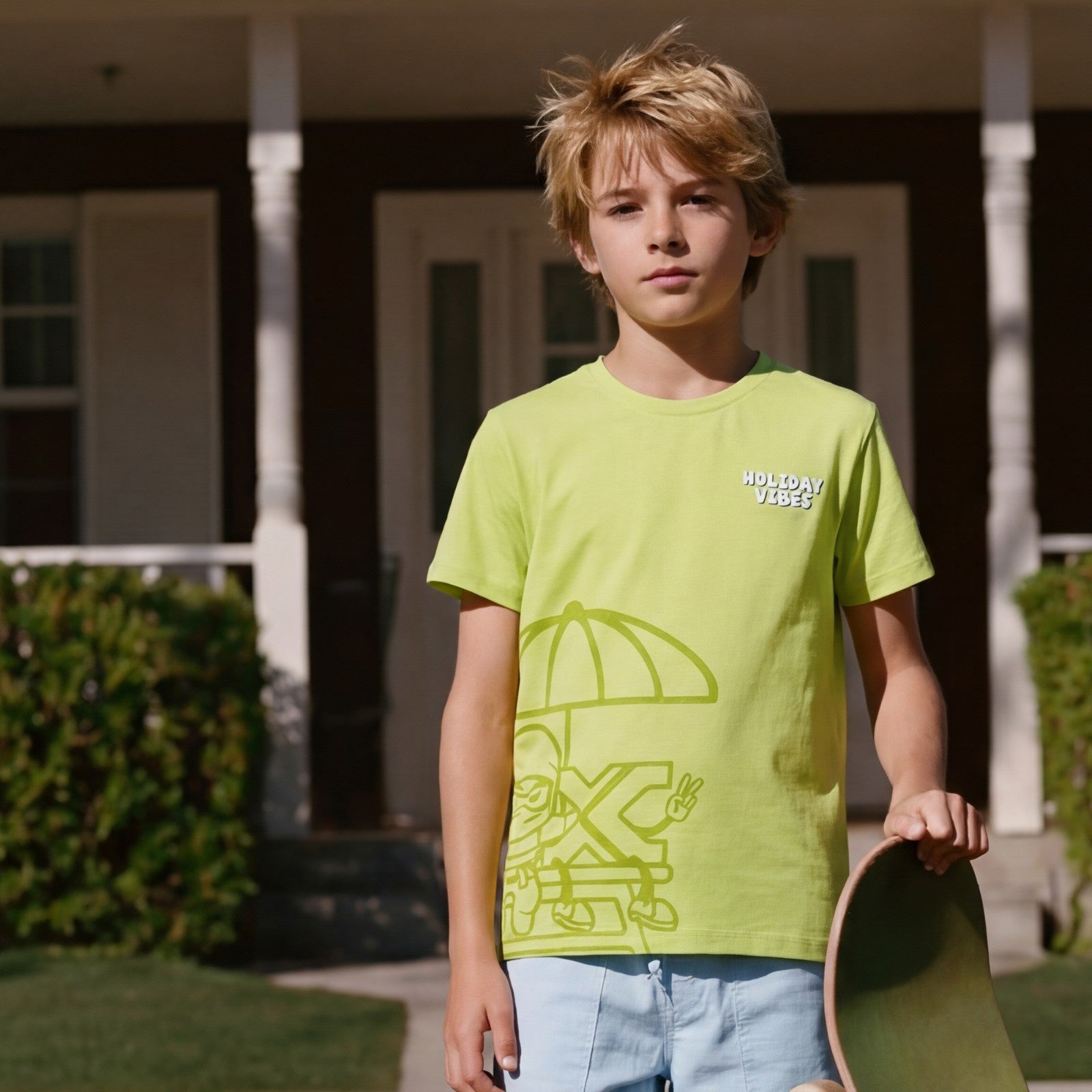 Kid's Green Slim Fit Printed T-Shirts