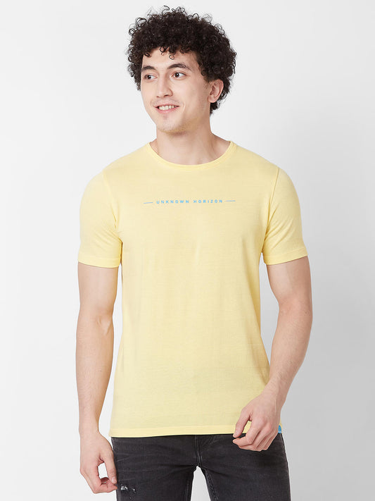 Men Slim Fit Yellow Printed T-SHIRTS