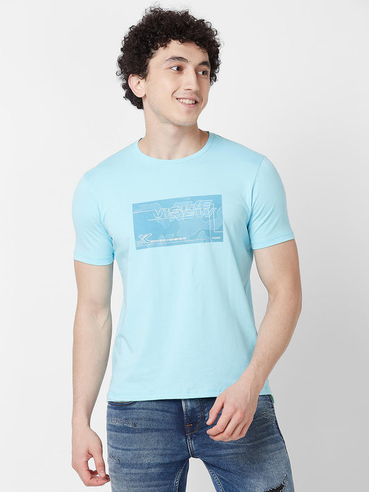Killer Men Sky Blue Regular Fit Printed T-Shirts