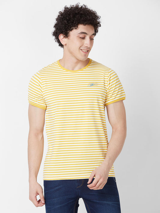 Men Slim Fit Yellow Printed T-SHIRTS
