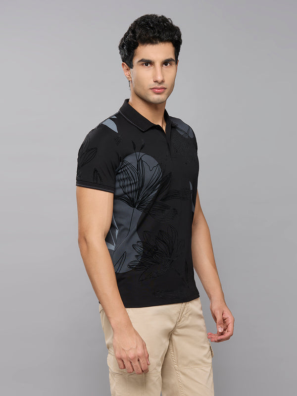 Men's Black Printed Slim Fit T-Shirts