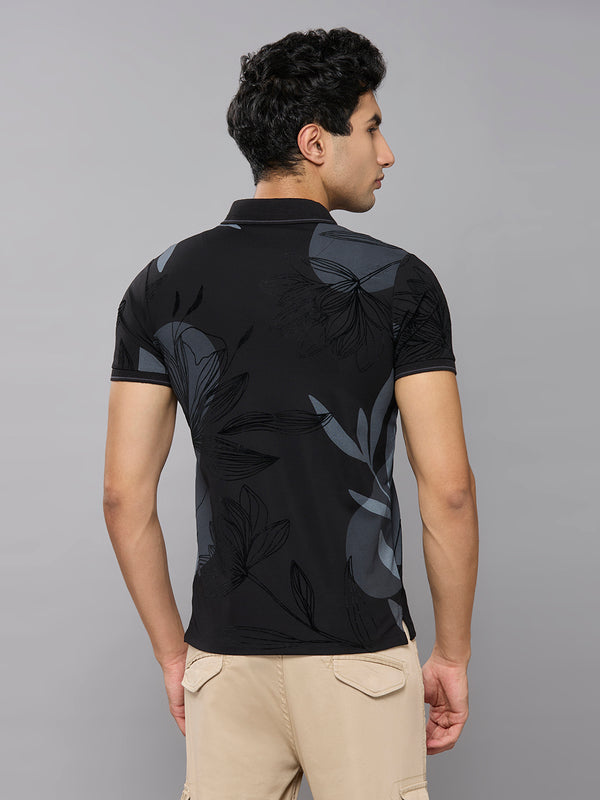 Men's Black Printed Slim Fit T-Shirts