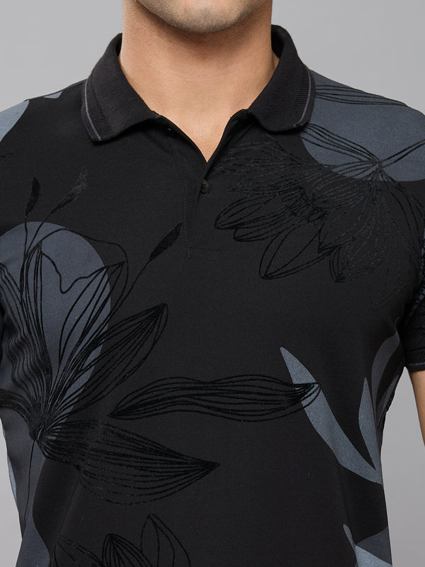 Men's Black Printed Slim Fit T-Shirts