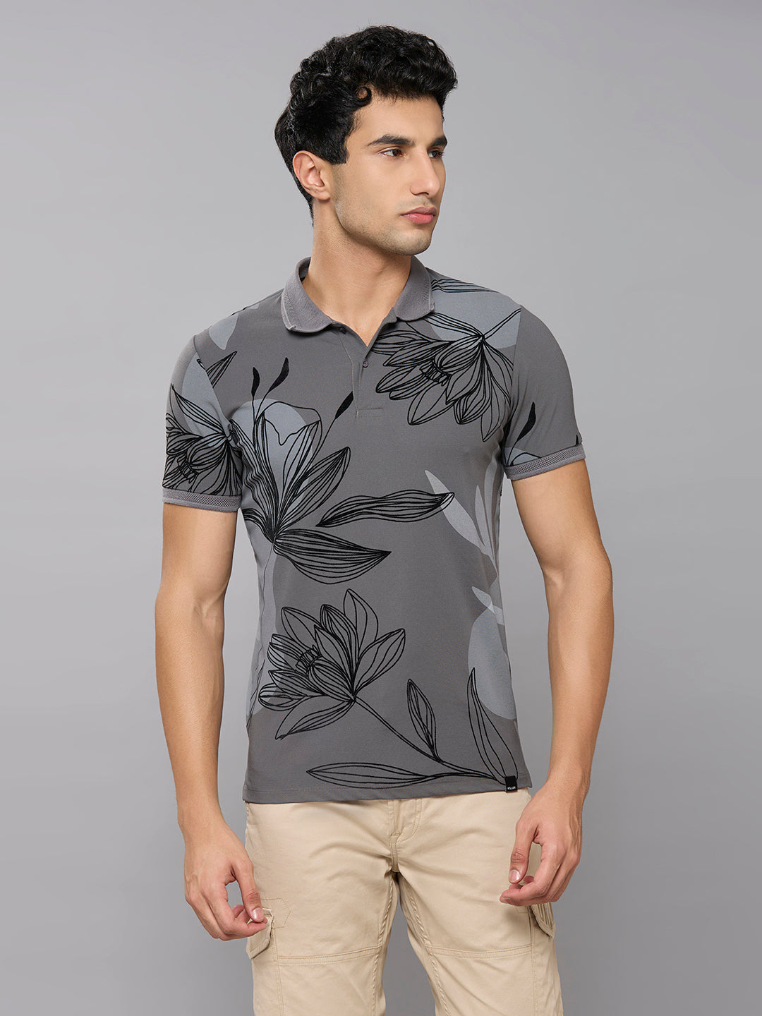 Men's Grey Printed Slim Fit T-Shirts