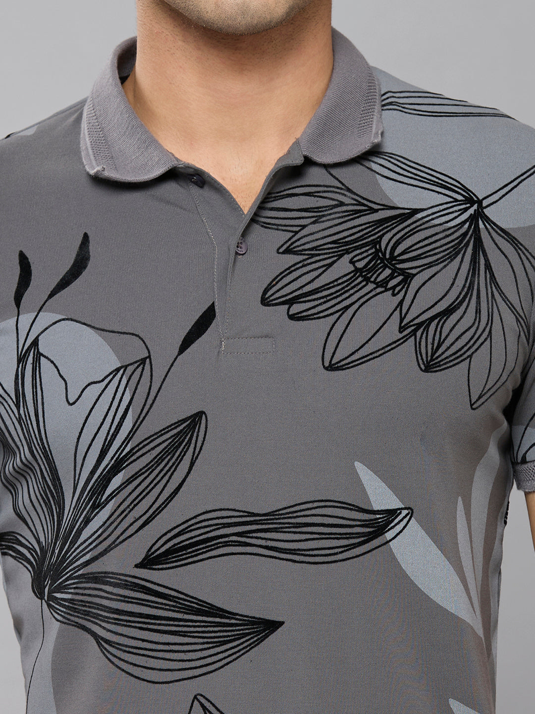 Men's Grey Printed Slim Fit T-Shirts