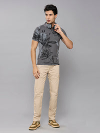 Men's Grey Printed Slim Fit T-Shirts