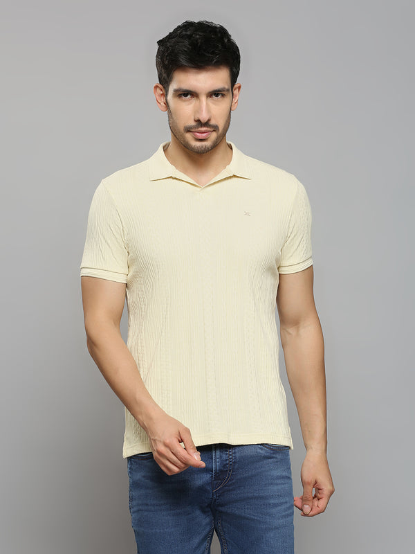Men's Off White Solid Slim Fit T-Shirts
