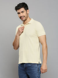 Men's Off White Solid Slim Fit T-Shirts