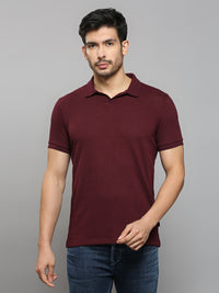 Men's Maroon Solid Slim Fit T-Shirts