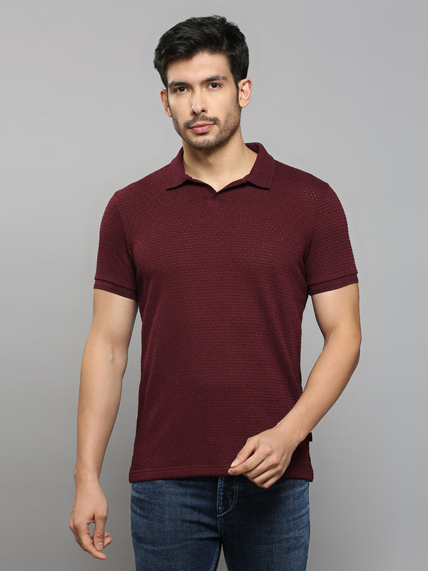 Men's Maroon Solid Slim Fit T-Shirts