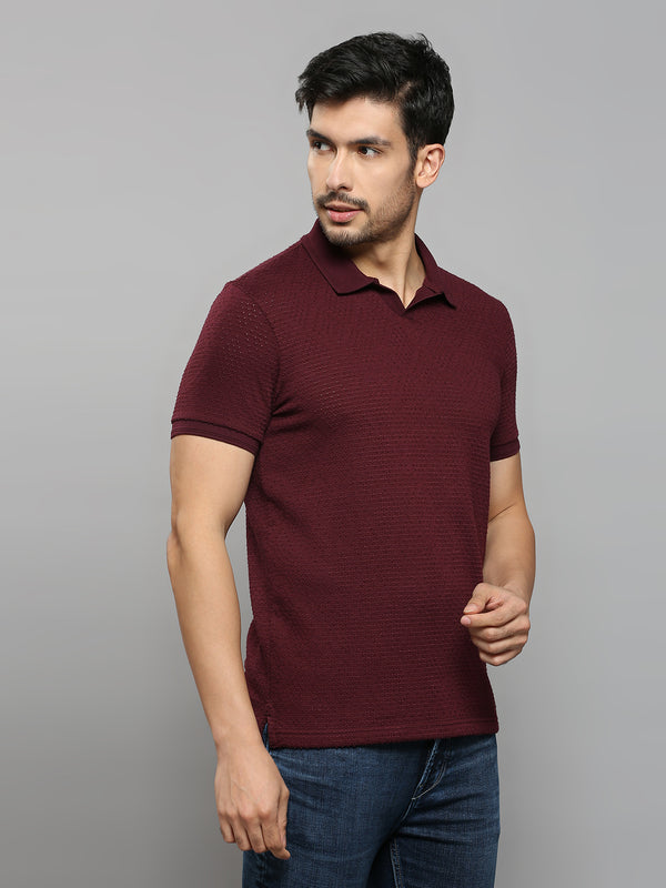 Men's Maroon Solid Slim Fit T-Shirts
