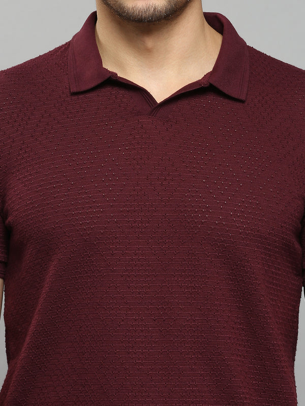 Men's Maroon Solid Slim Fit T-Shirts