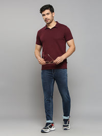 Men's Maroon Solid Slim Fit T-Shirts