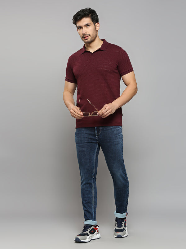 Men's Maroon Solid Slim Fit T-Shirts