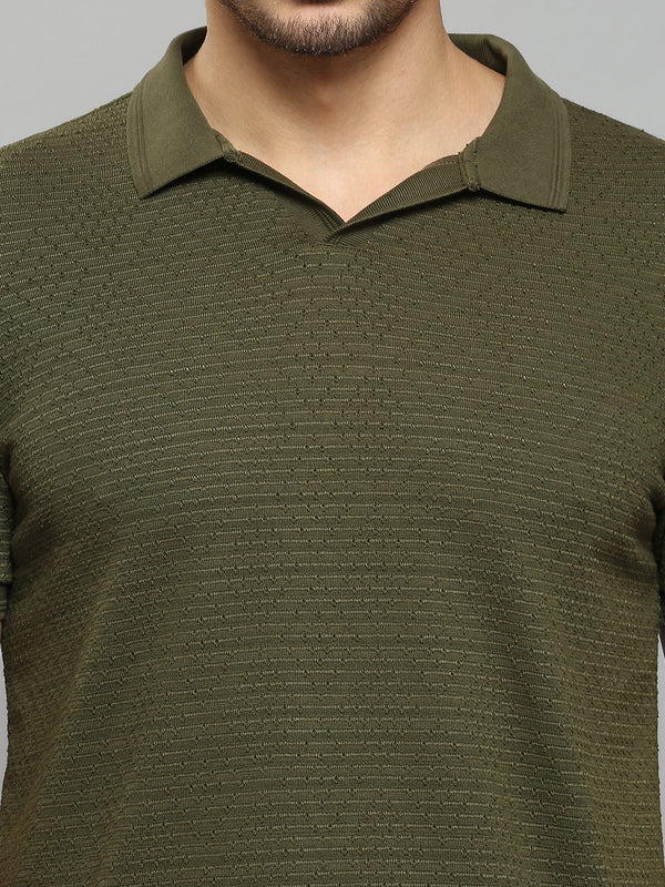Men's Olive Solid Slim Fit T-Shirts