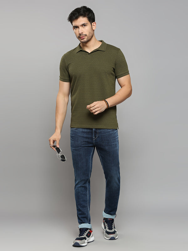 Men's Olive Solid Slim Fit T-Shirts