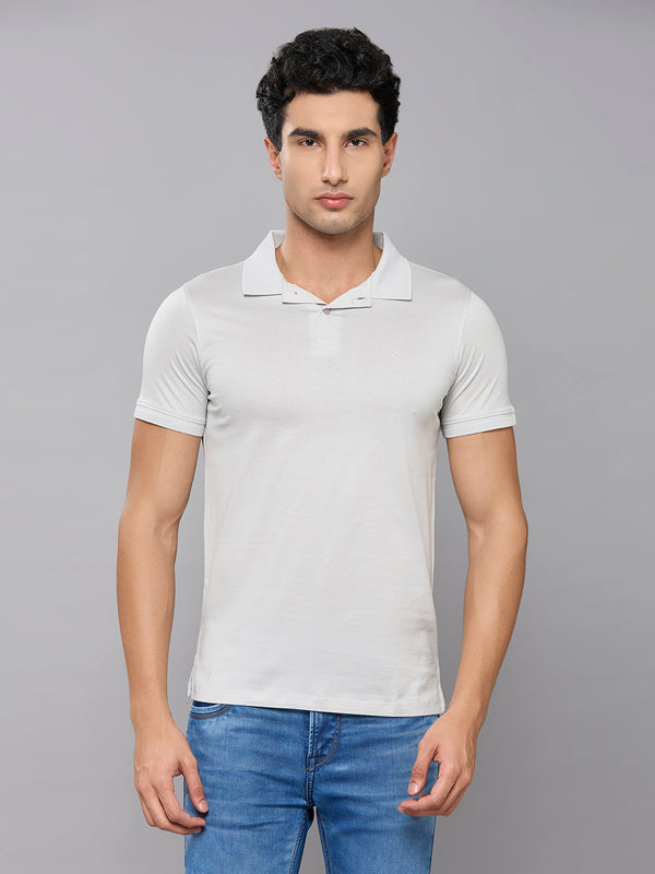 Men's Light Grey Solid Slim Fit T-Shirts