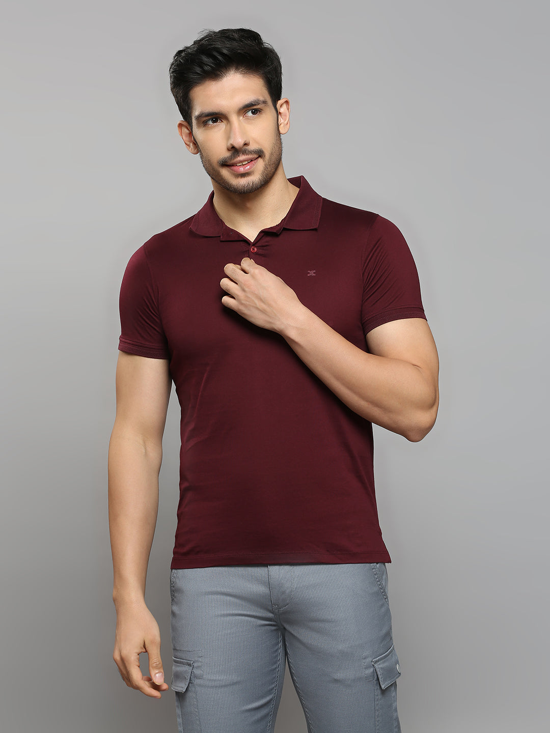 Men's Wine Solid Slim Fit T-Shirts
