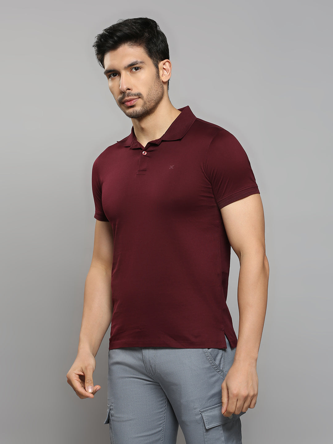 Men's Wine Solid Slim Fit T-Shirts