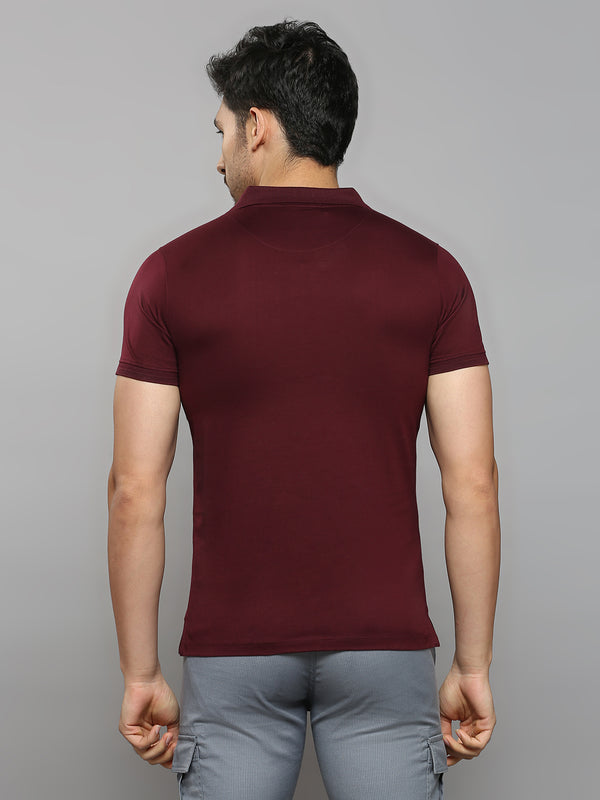 Men's Wine Solid Slim Fit T-Shirts