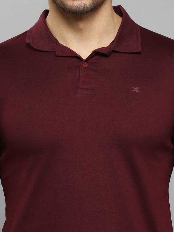 Men's Wine Solid Slim Fit T-Shirts