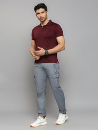 Men's Wine Solid Slim Fit T-Shirts