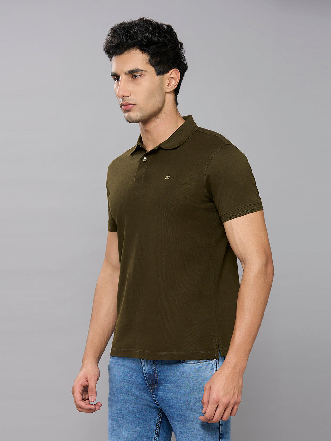 Men's Olive Solid Slim Fit T-Shirts