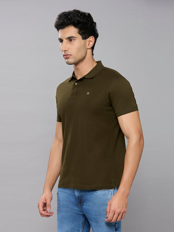 Men's Olive Solid Slim Fit T-Shirts