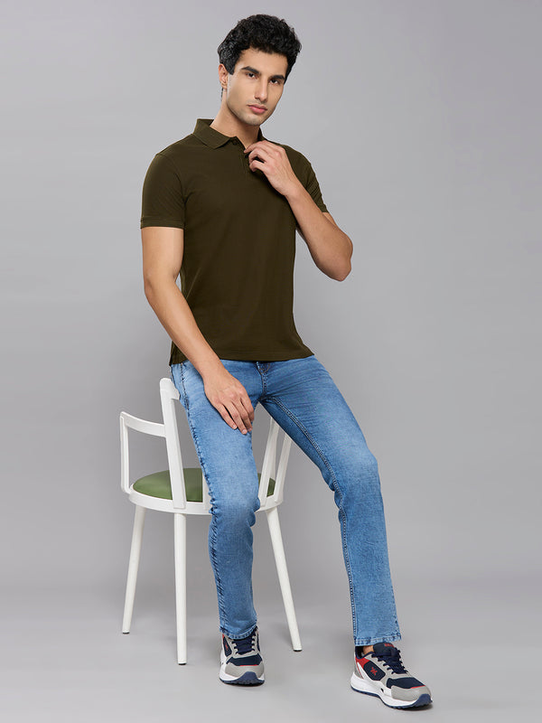 Men's Olive Solid Slim Fit T-Shirts