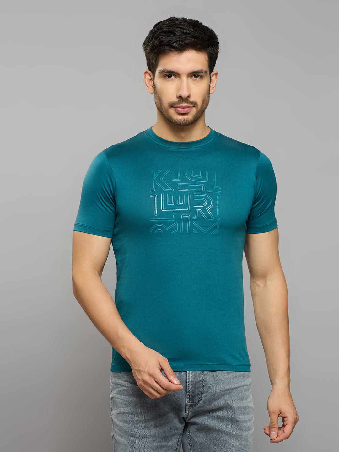 Men's Teal Solid Slim Fit T-Shirts