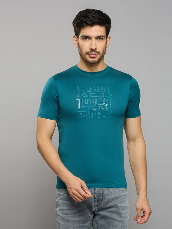Men's Teal Solid Slim Fit T-Shirts