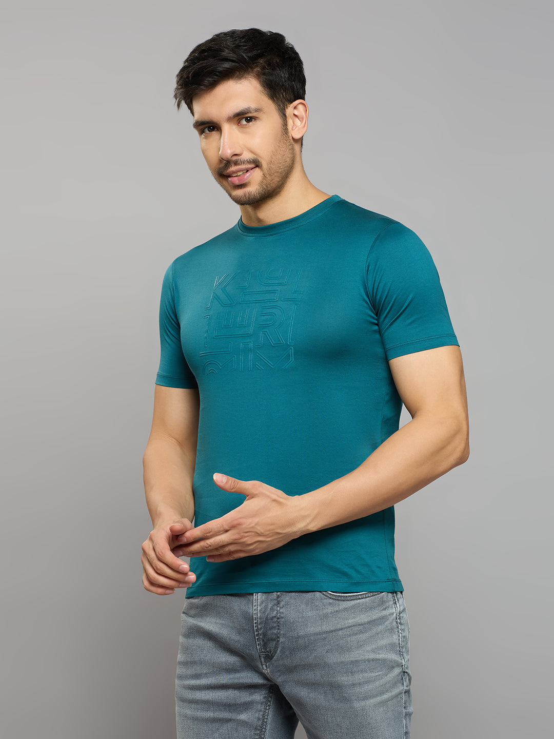 Men's Teal Solid Slim Fit T-Shirts