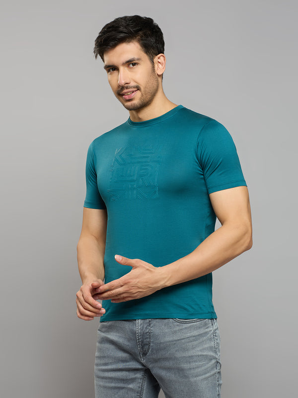 Men's Teal Solid Slim Fit T-Shirts