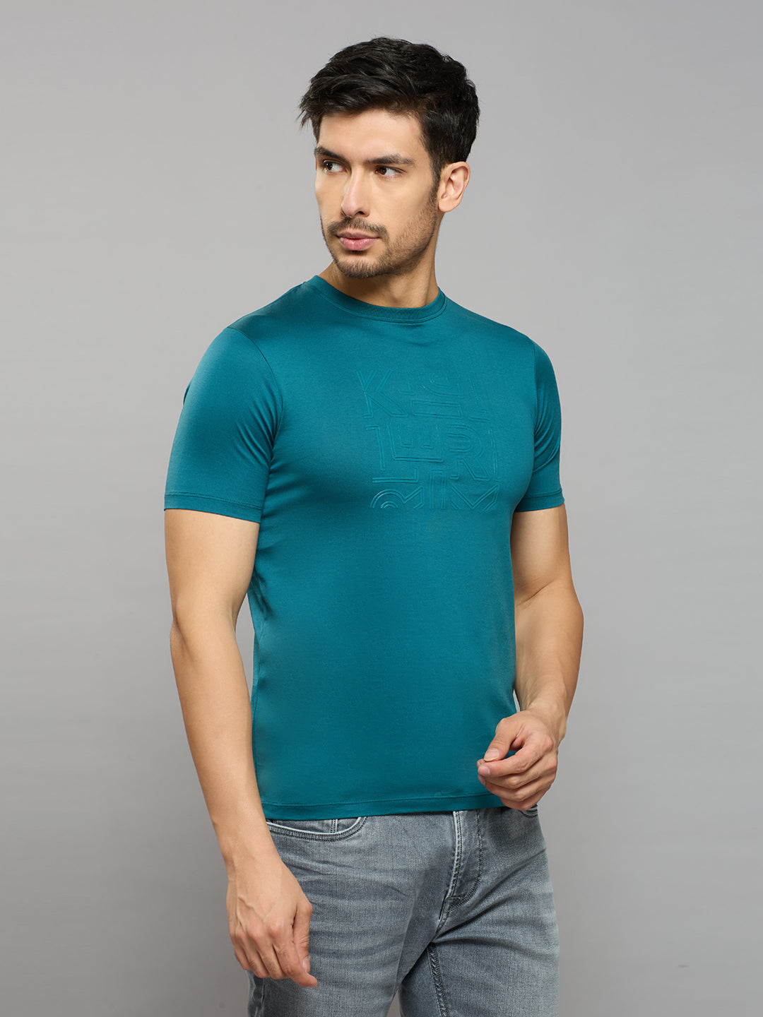 Men's Teal Solid Slim Fit T-Shirts