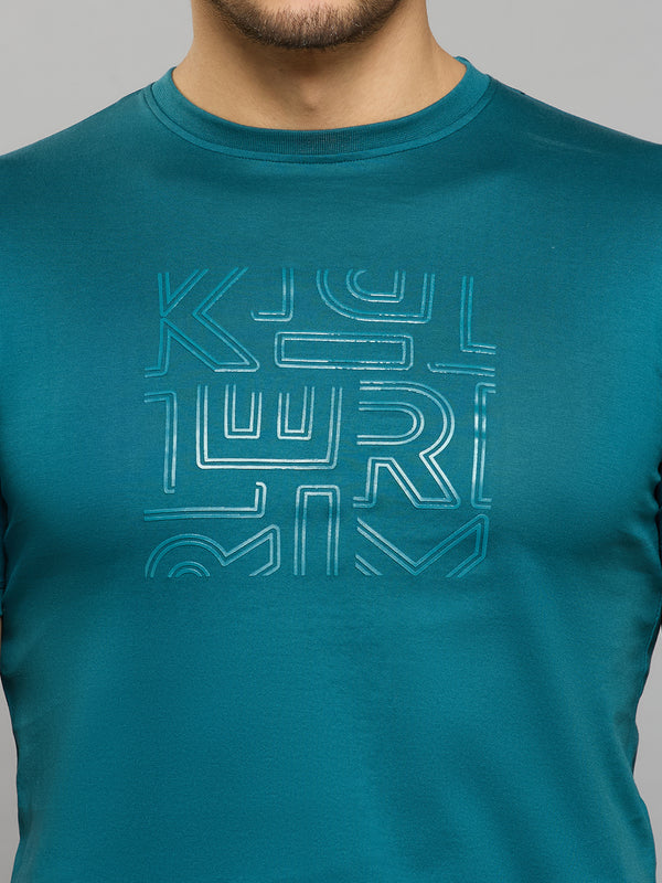Men's Teal Solid Slim Fit T-Shirts
