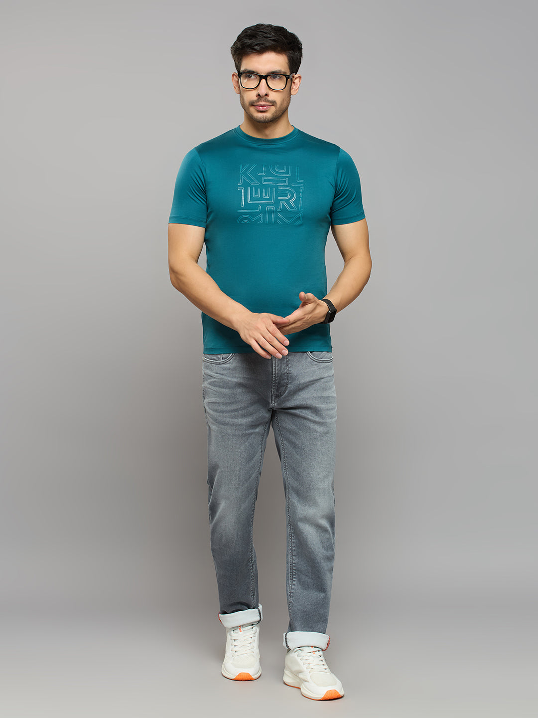 Men's Teal Solid Slim Fit T-Shirts