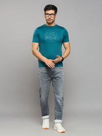 Men's Teal Solid Slim Fit T-Shirts