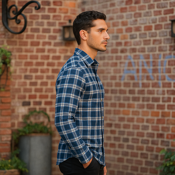 MEN'S CHECKS REGULAR FIT FULL SLEEVES SHIRT- BLUE