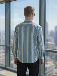 Lawman Full Sleeve Slender Fit Stripe Shirt - Sea Blue