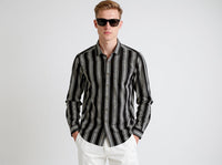 Lawman Full Sleeve Slender Fit Stripe Shirt - Black