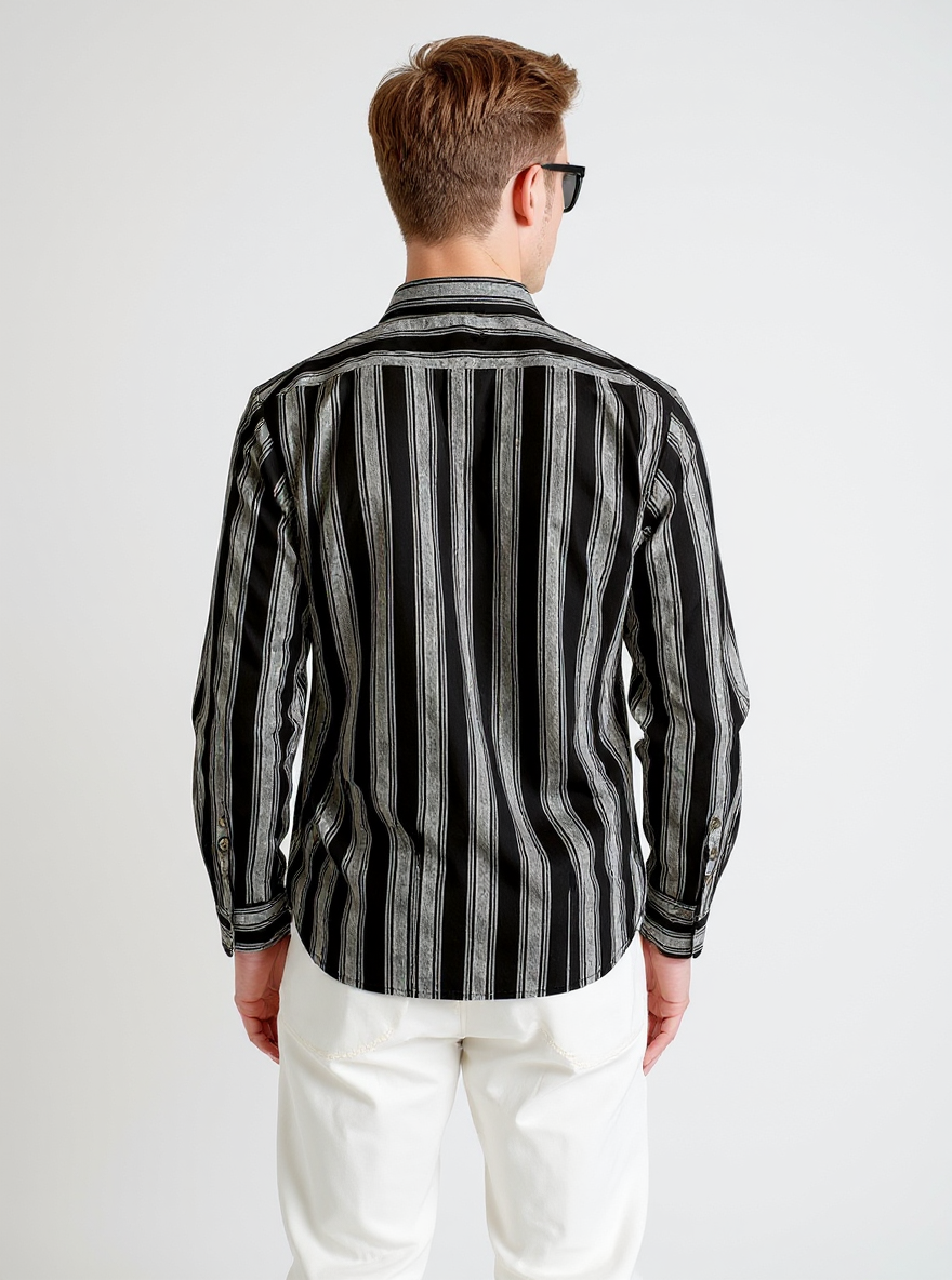 Lawman Full Sleeve Slender Fit Stripe Shirt - Black
