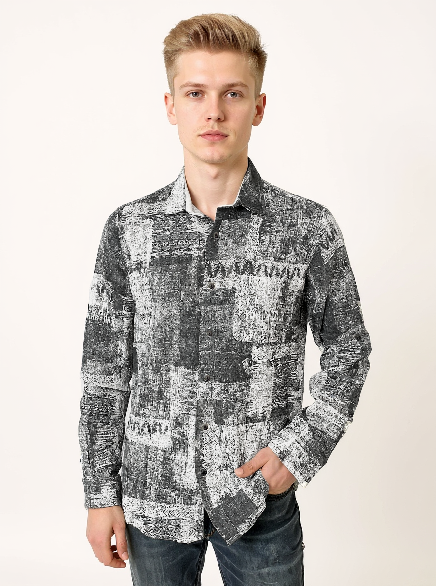 Full Sleeve Print Grey White