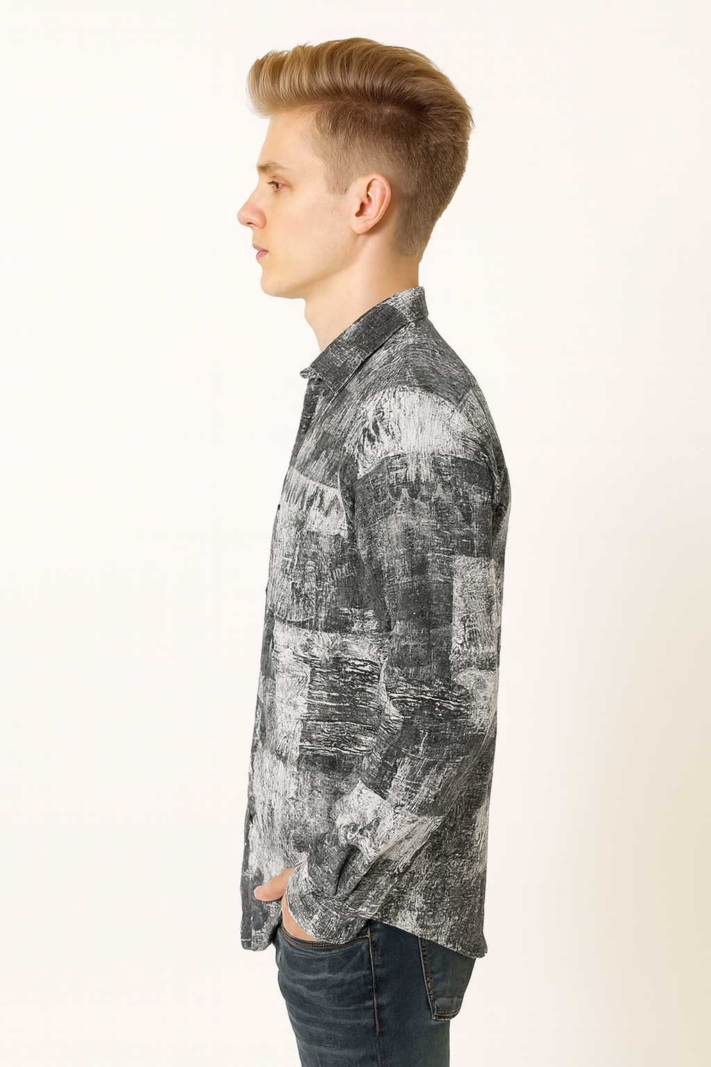 Full Sleeve Print Grey White