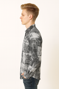 Full Sleeve Print Grey White