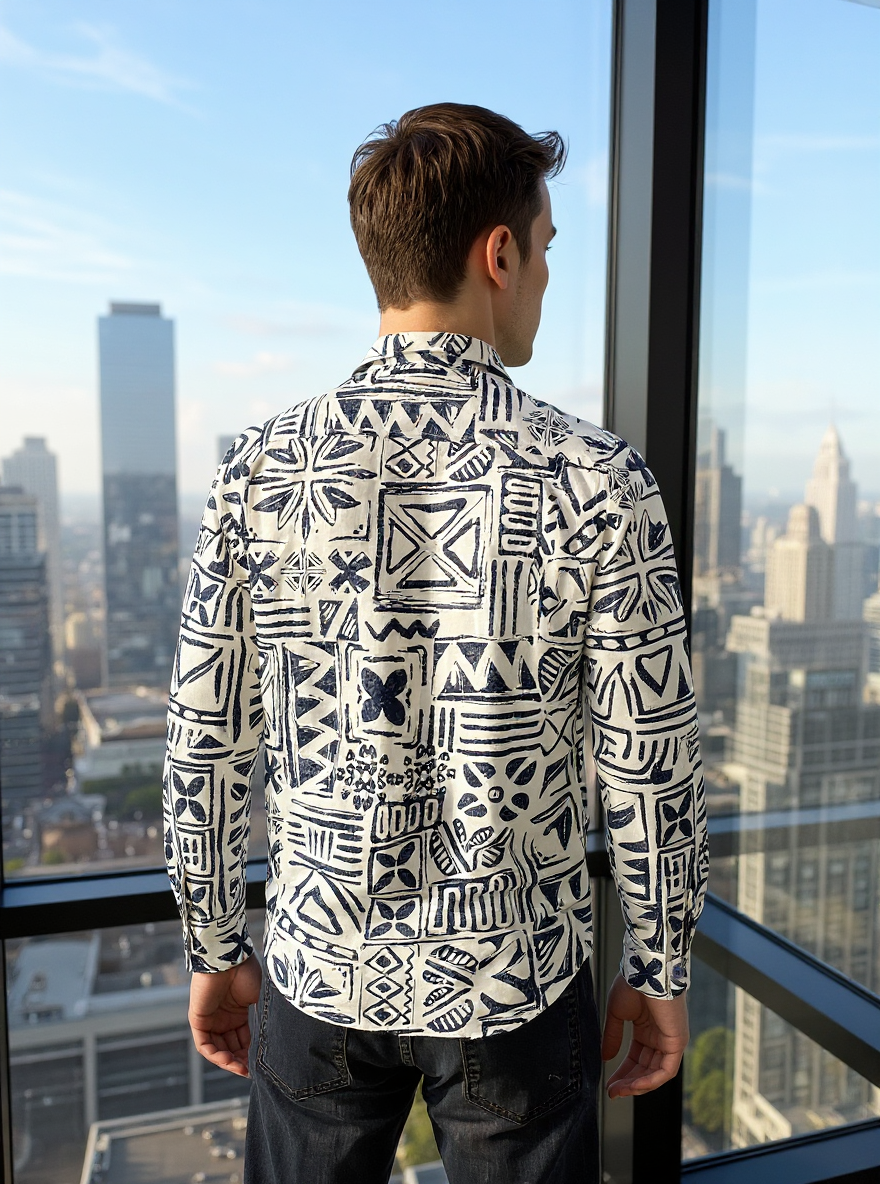 Full Sleeve Print White Blue