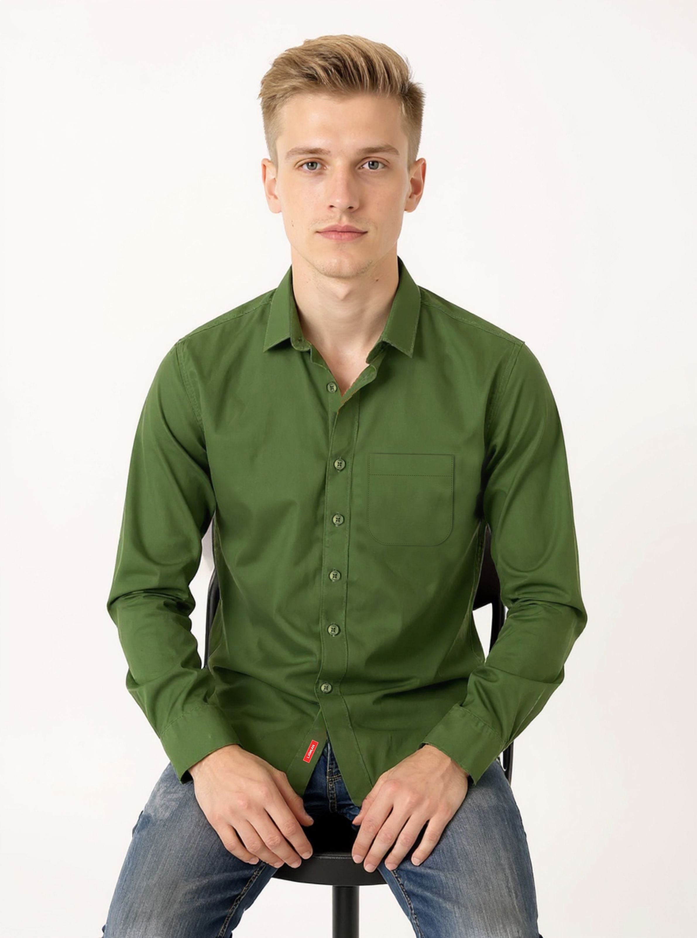 COTTON SOLIDS - DARK GREEN SHIRT