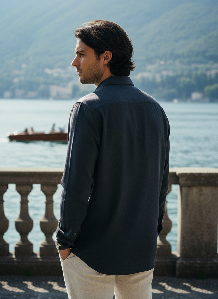 COTTON STRETCH SHIRT - NAVY