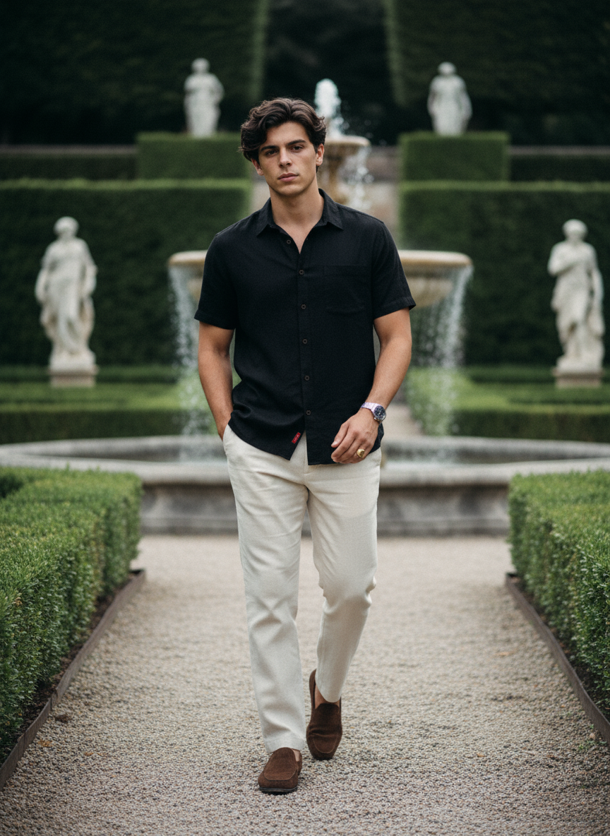 HALF SLEEVE COTTON SLUB SHIRT