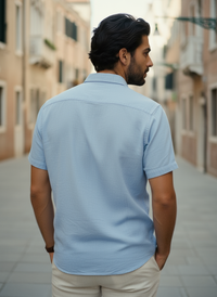 Half sleeve cotton club blue shirt