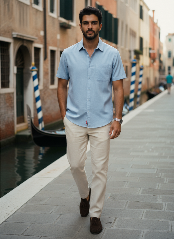 Half sleeve cotton club blue shirt